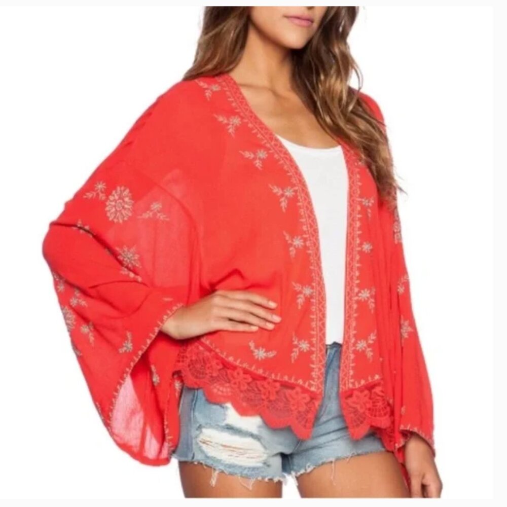 Free People Embroidered Lace Kimono NWOT
